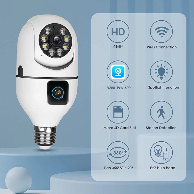 V380pro Bulb Ptz Dual Lens Wi-Fi IP Camera.